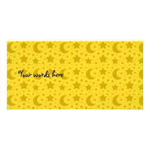 Yellow stars and moons pattern photo card template
