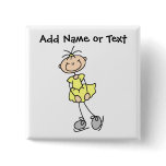 Yellow Stick Figure Ice Skater Button
