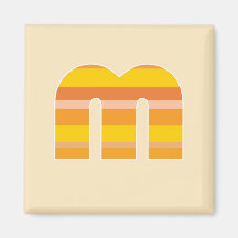 Yellow Striped Monogram - Letter M Refrigerator Magnet