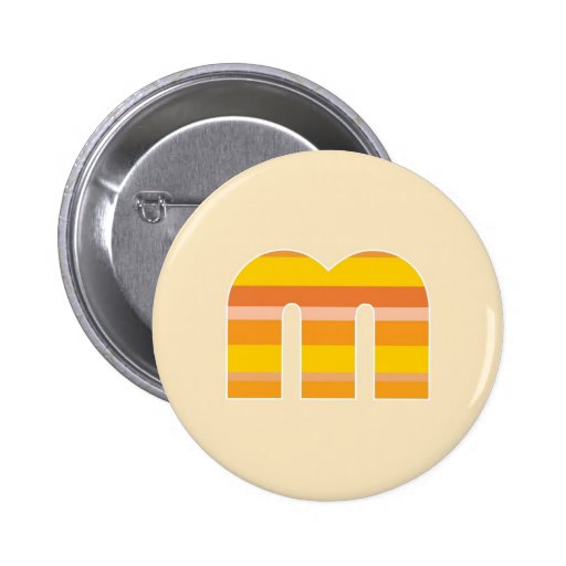 Yellow Striped Monogram - Letter M Pinback Buttons