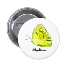 Yellow Sulphur Butterfly Personalized Button