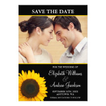 Yellow Sunflower Black Photo Save the Date Custom Announcement