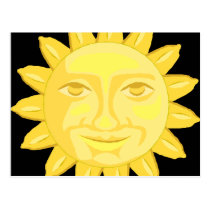 yellow sunflower face with black background postcards