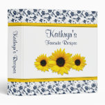 Yellow Sunflower Navy White Damask Recipe Binder
