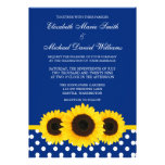 Yellow Sunflowers Blue and White Polka Dot Wedding Invitations