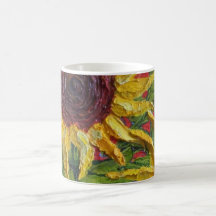 Yellow Sunflowers on Red Coffee Mugs