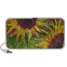 Yellow Sunflowers on Red Doodle Speakers