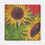 Yellow Sunflowers on Red Refrigerator Magnets