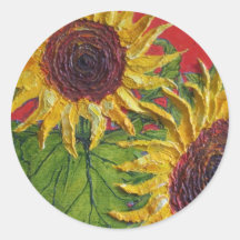Yellow Sunflowers on Red Sticker