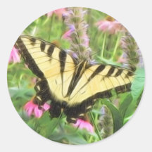 Yellow Swallowtail Butterfly in Summer Garden Round Stickers