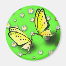 Yellow Swallowtails And Daisies in 3D Refrigerator Magnets