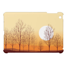 Yellow Tint Sunset Nature Landscape-Trees & Bird iPad Mini Cases