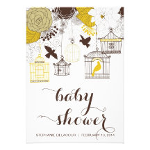 Yellow Vintage Birdcages Baby Shower Invitation