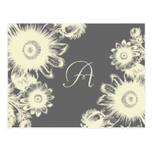 Yellow Vintage Flower -choose colour - RSVP Card Postcard