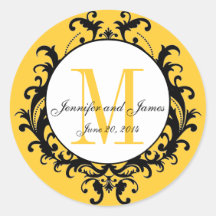 Yellow Wedding Monogram Names Date Sticker