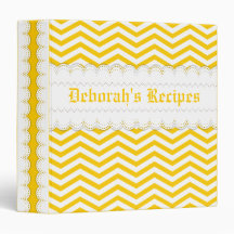Yellow, white chevron & scalloped borders recipe vinyl binder