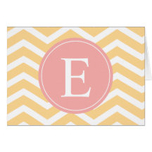 Yellow White Peach Chevron Monogram Cards