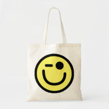 Yellow Winking Smiley Face Canvas Bags