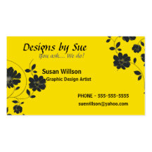 Yellow with Black Flowers Business Card Template