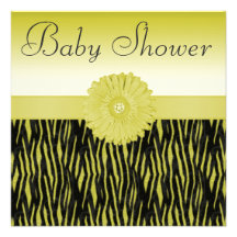 Yellow Zebra Stripes & Bling Flower Baby Shower Personalized Announcements