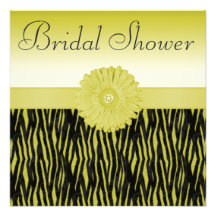 Yellow Zebra Stripes Bling Flower Bridal Shower Custom Invite