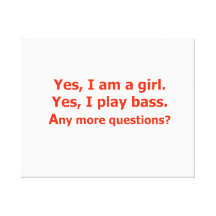 yes I am a girl text only play bass red Gallery Wrap Canvas