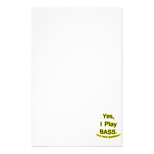 Yes I Play Bass Black Text Yellow Glow Custom Stationery