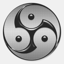 Yin triple Yang - métal et noir brillant Autocollant Rond