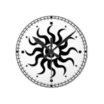 Yin-Yang Aztec Sun-Black/White Round Clock
