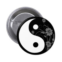 Yin Yang Black Floral Button