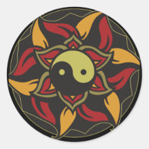 Yin Yang Blooming Lotus Round Stickers