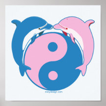 Yin Yang Dolphins Blue/Pink Poster