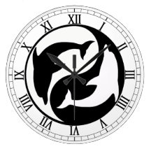 Yin Yang Dolphins Round Roman Numerals Clock