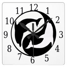 Yin Yang Dolphins Square Clock