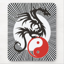 Yin & Yang Dragon | black sunny stripes Mousepads