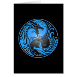Yin Yang Dragons, blue and black Greeting Cards