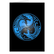 Yin Yang Dragons, blue and black Greeting Cards
