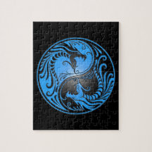 Yin Yang Dragons, blue and black Puzzles