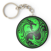 Yin Yang Dragons, green and black Keychains
