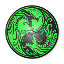 Yin Yang Dragons, green and black Refrigerator Magnets