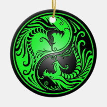 Yin Yang Dragons, green and black Ornament