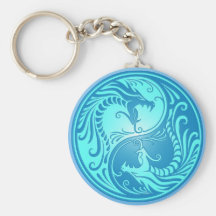 Yin Yang Dragons, light blue Keychain
