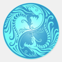 Yin Yang Dragons, light blue Round Sticker