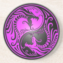 Yin Yang Dragons, purple and black Beverage Coasters