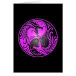 Yin Yang Dragons, purple and black Greeting Cards