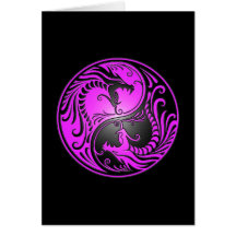 Yin Yang Dragons, purple and black Greeting Cards