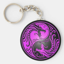 Yin Yang Dragons, purple and black Key Chain