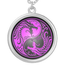 Yin Yang Dragons, purple and black Necklaces