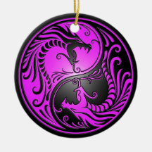 Yin Yang Dragons, purple and black Christmas Ornament