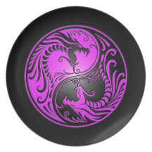 Yin Yang Dragons, purple and black Plates